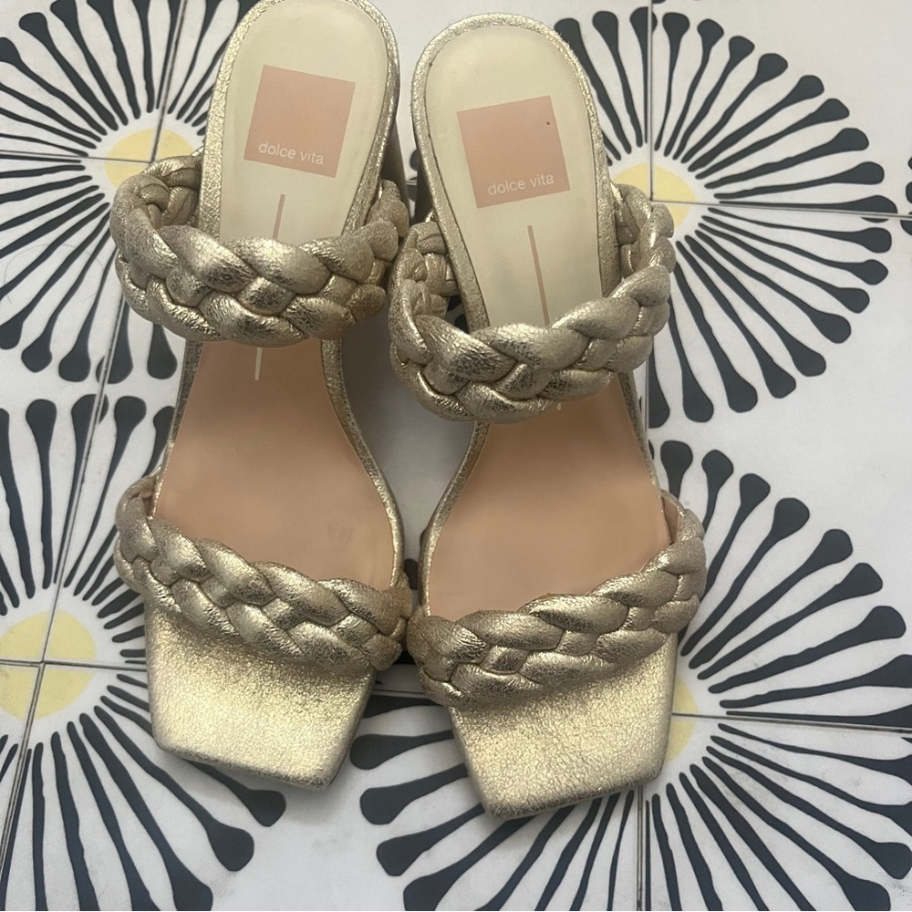 Dolce Vita Gold Heeled Sandals with Braided Straps